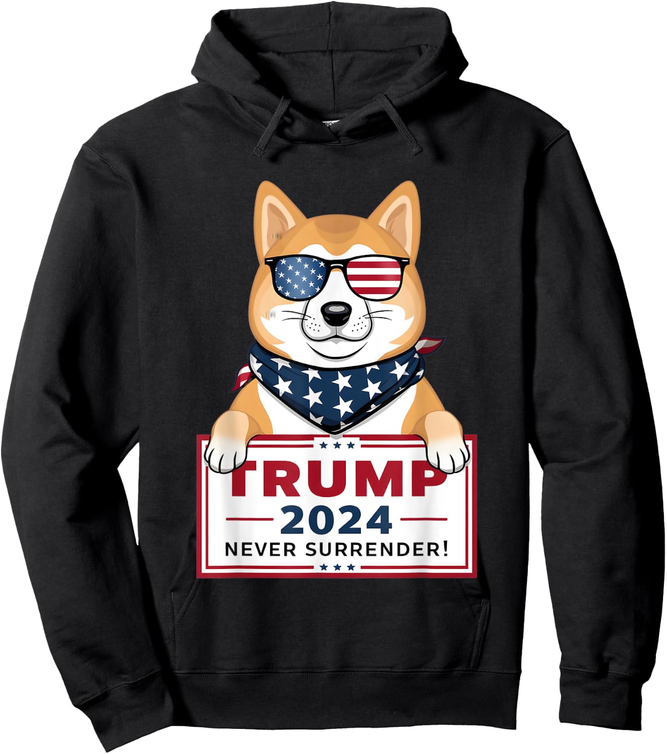 Shiba Inu Trump Supporter 2024 Never Surrender Patriotic Dog Men Hoodie - Hoodie | Black