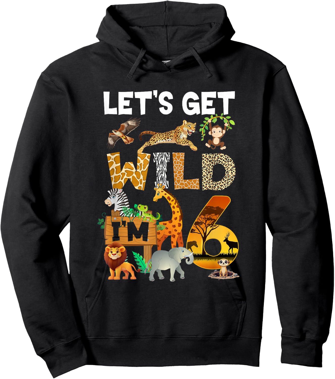 6 Year Old Zoo Birthday Safari Jungle Animal 6Th Bday Hoodie - Hoodie | Black