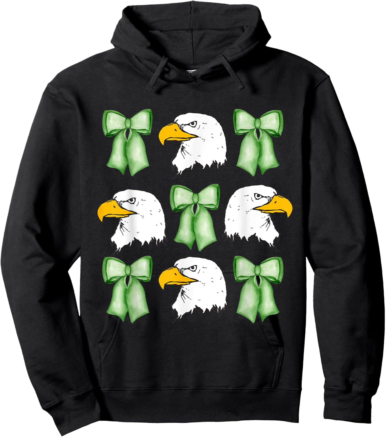 Coquette Green bows Eagle animal,Coquette with Eagle head Hoodie - Hoodie | Black