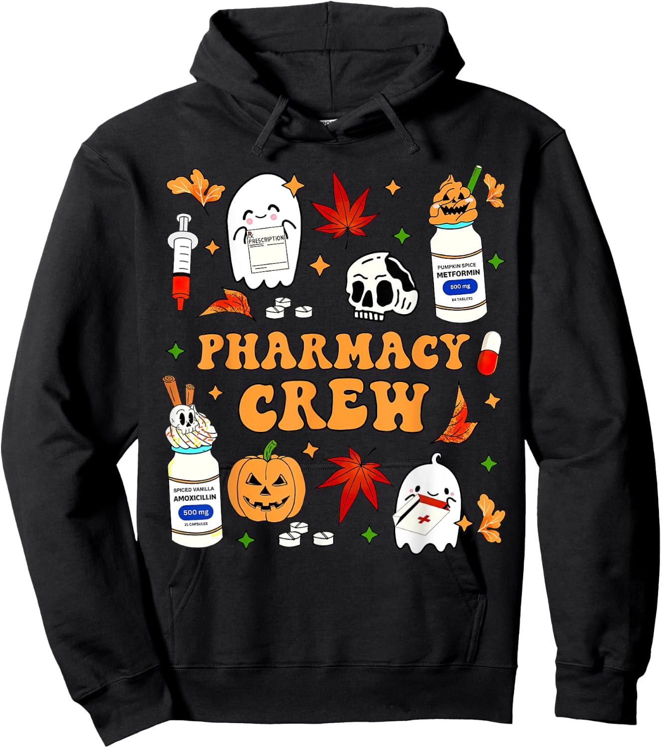 Pharmacy Crew Ghost Pumpkin Fall Pharmacist Tech Halloween Hoodie - Hoodie | Black