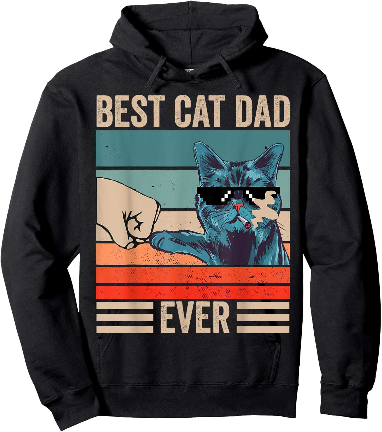 Vintage Best Cat Dad Ever Bump Fist father's day Cat Daddy Men Women Girls Kids Hoodie - Hoodie | Black