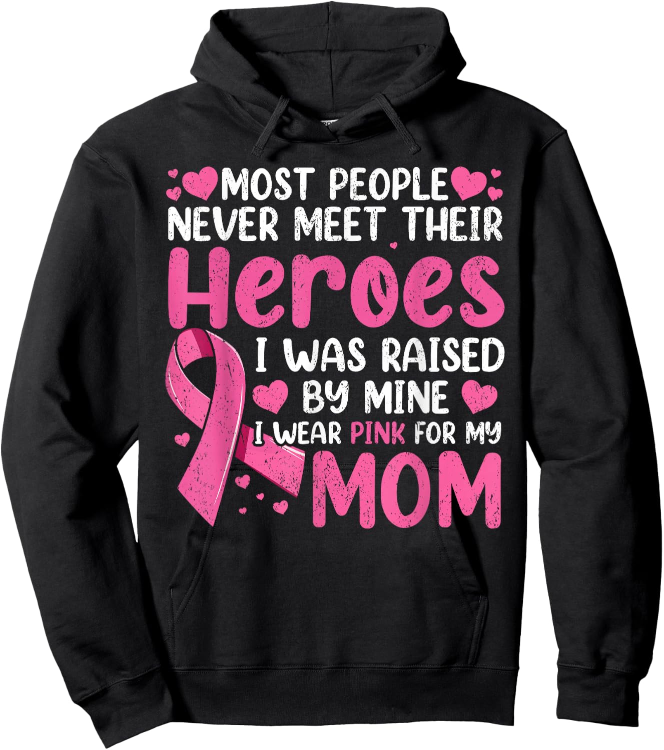 Vintage Breast Cancer Mom, Support Mother Pink Ribbon Women Hoodie - Hoodie | Black