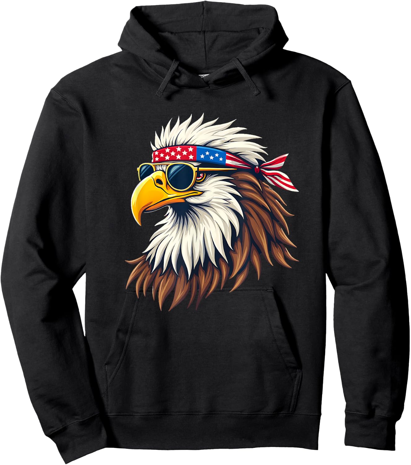 Patriotic Eagle Graphic - Retro American Flag Design Hoodie - Hoodie | Black