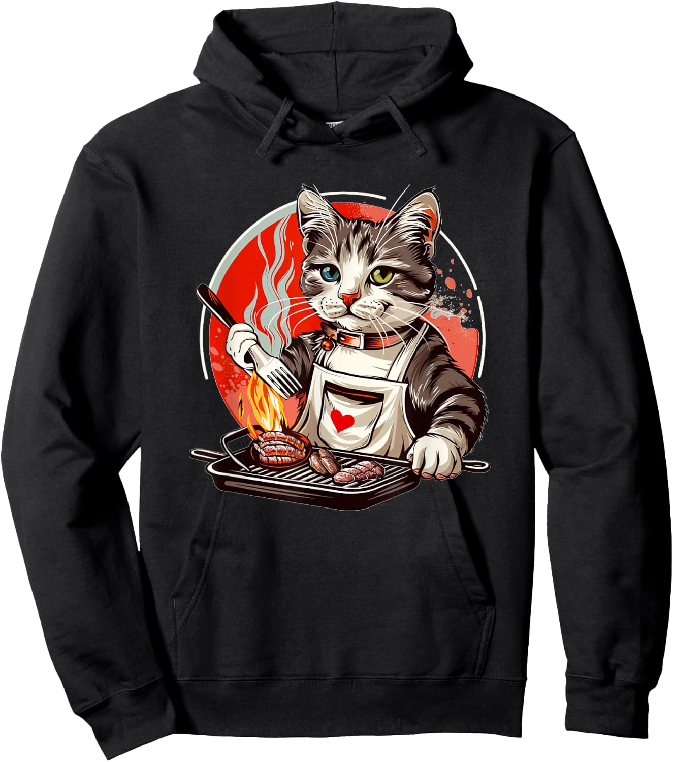 Pretty Presentation of BBQ-Loving Cat Outfit Men Women Kids Hoodie - Hoodie | Black