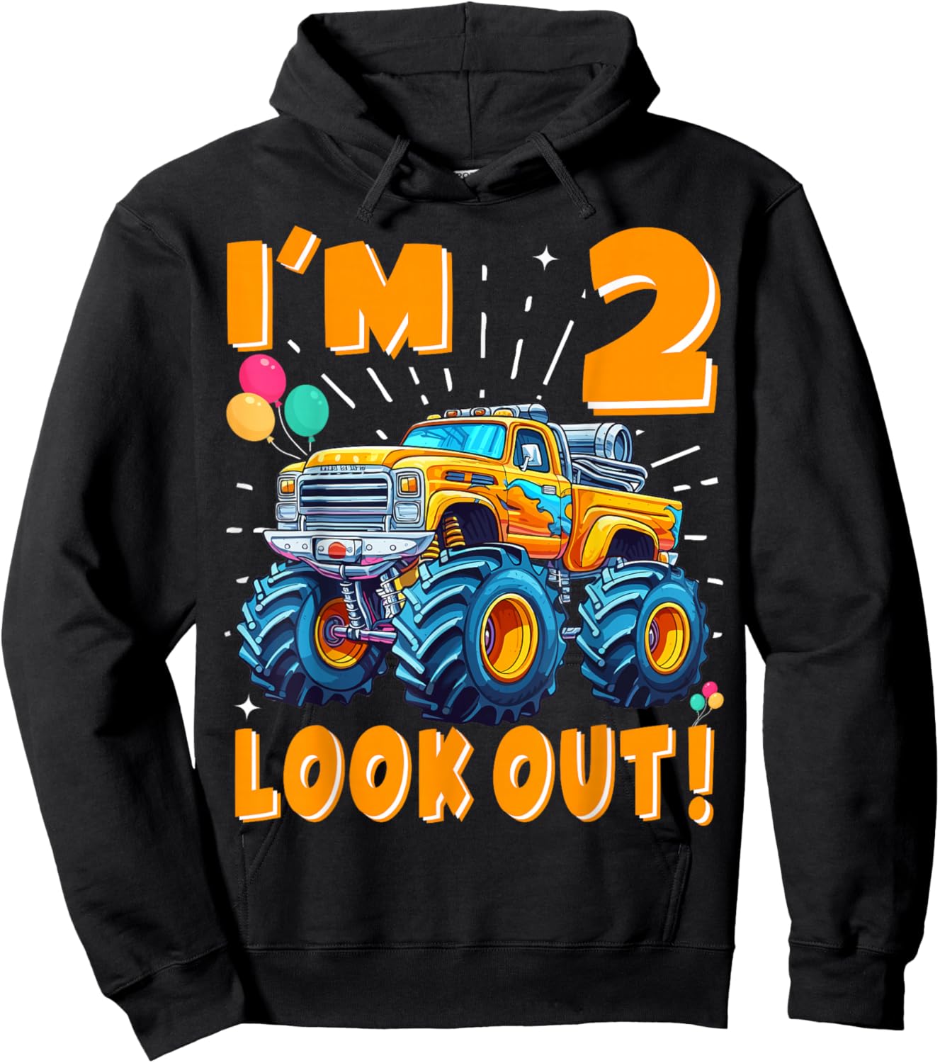 Two 2nd Birthday Boy Monster Truck Car 2 Years Old Hoodie - Hoodie | Black