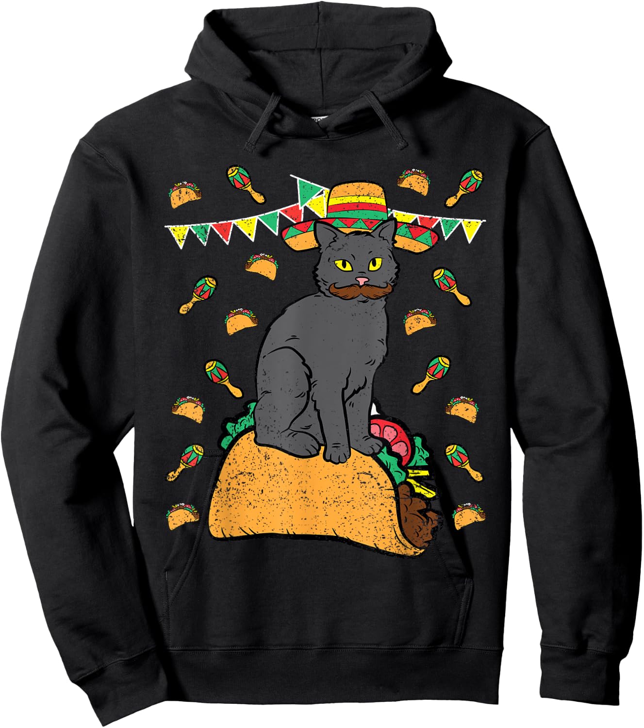 Cat Sitting Taco Cinco De Mayo Mexican Food Fiesta Party Hoodie - Hoodie | Black