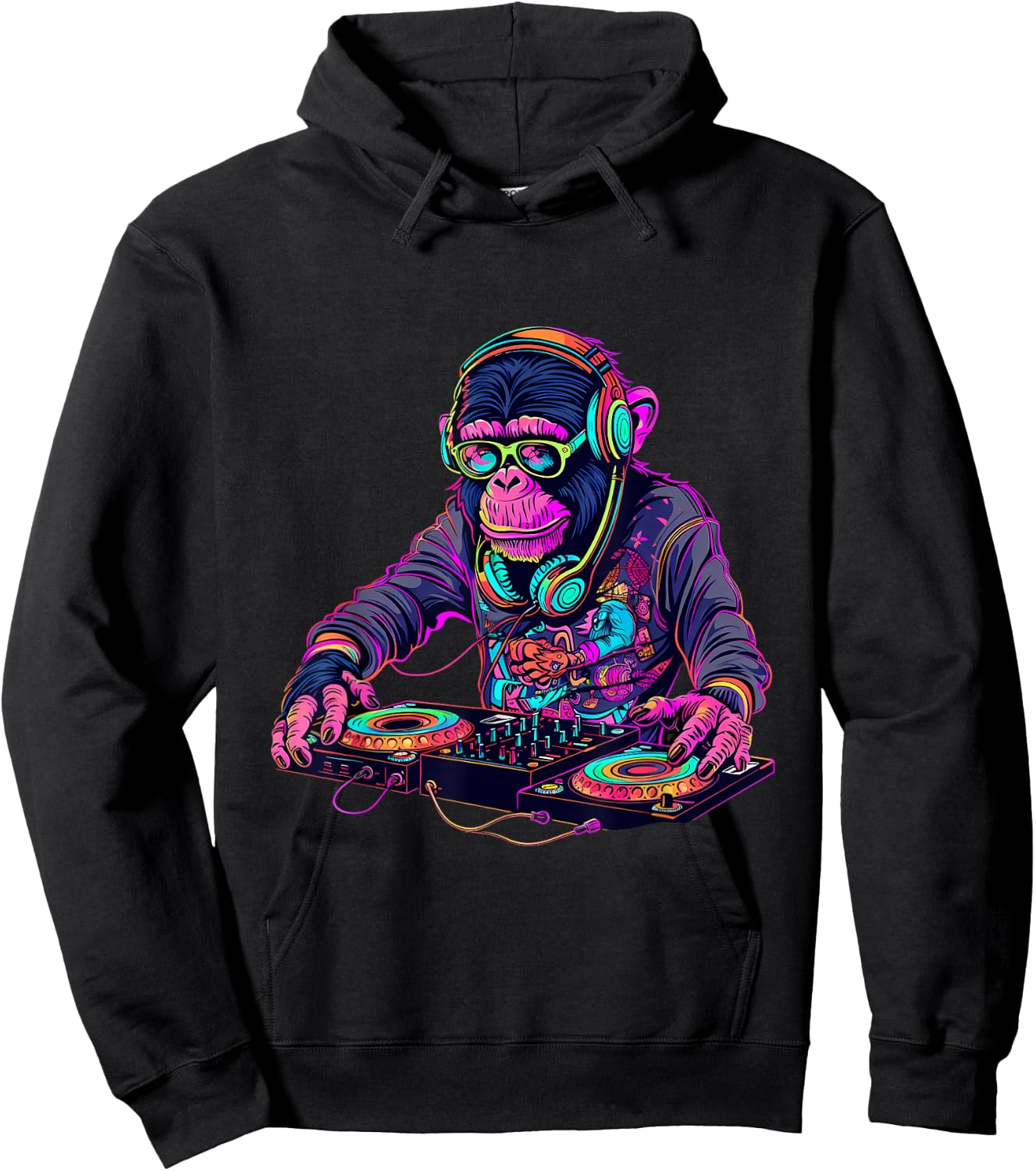 DJ Monkey Turntable DJ Monkey Techno House Beatmaker EDM Hoodie - Hoodie | Black