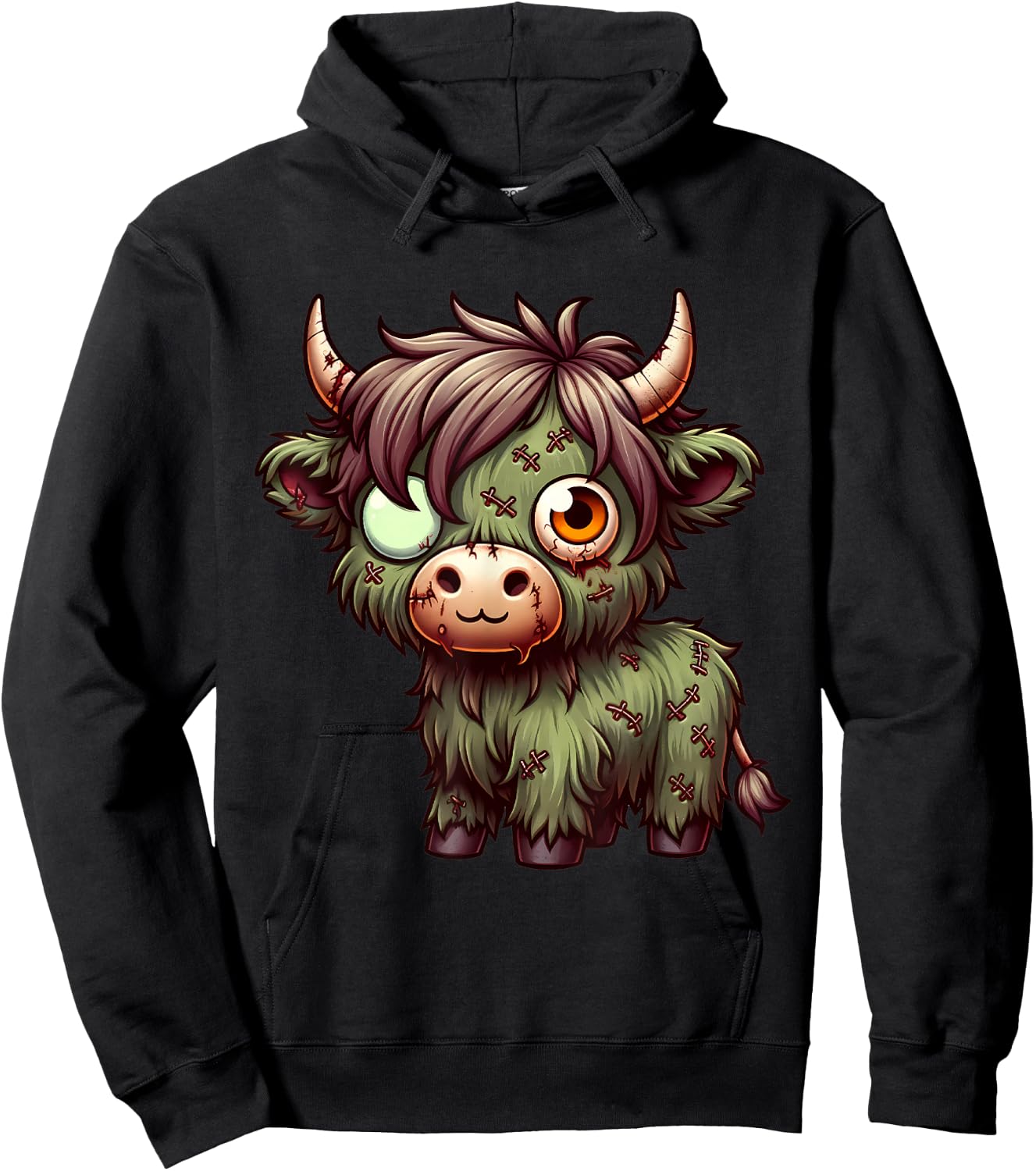 Highland Cow Zombie Halloween Farm Animal Women Girls Hoodie - Hoodie | Black
