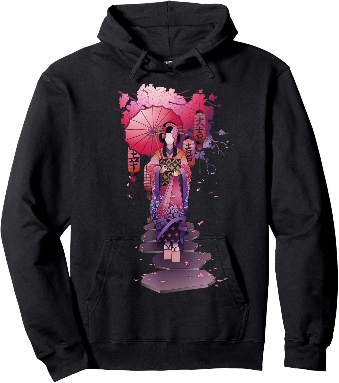 Vintage Japanese Kawaii Geisha Girl in Kimono Japan Art Hoodie - Hoodie | Black