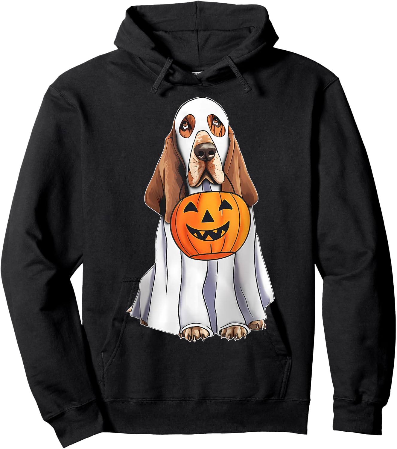 Basset Hound Ghost Pumpkin Halloween Costume Fall Hoodie - Hoodie | Black