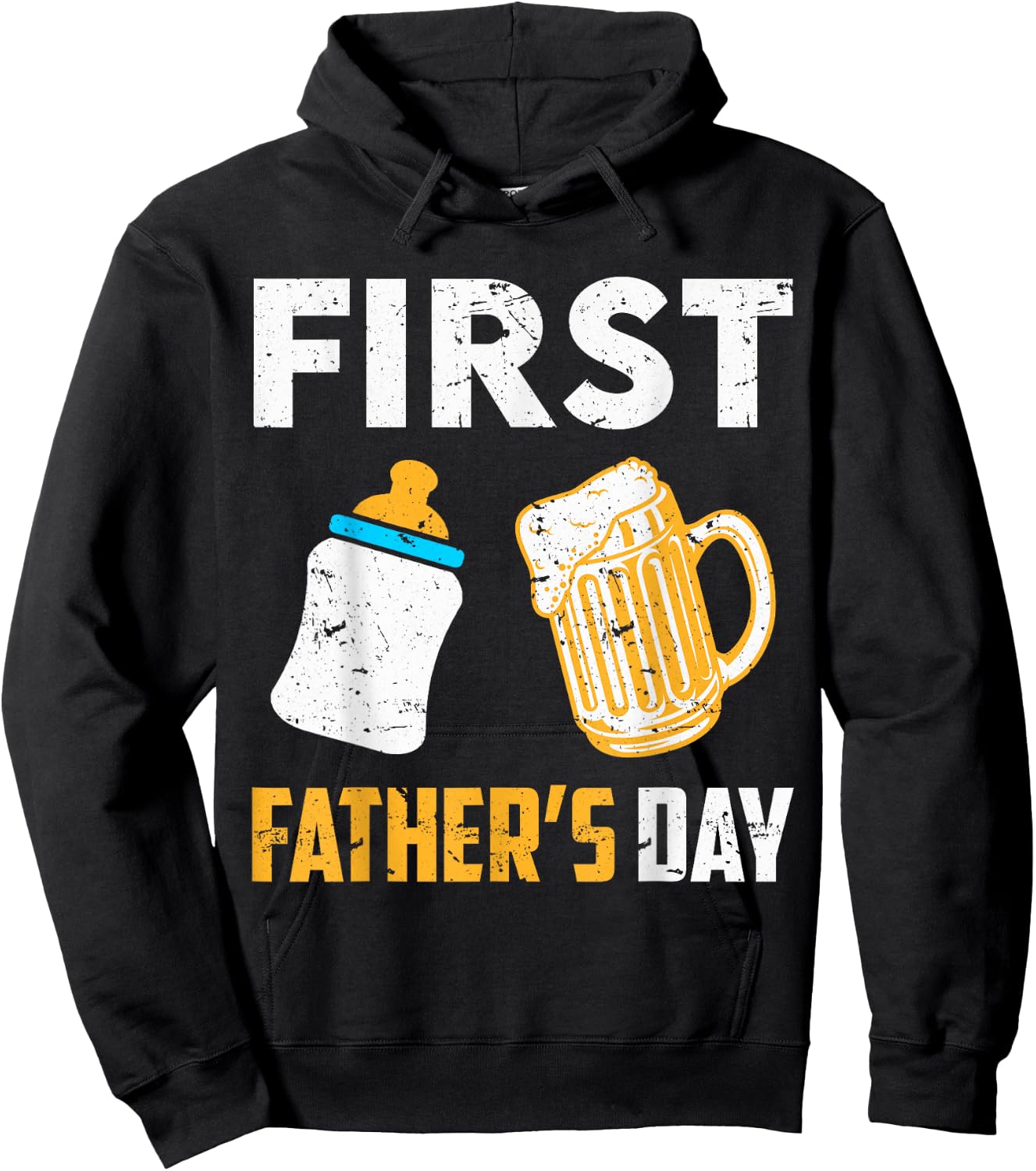 First Father's Day Beer Baby Bottle Daddy 2024 Dad Joke Hoodie - Hoodie | Black