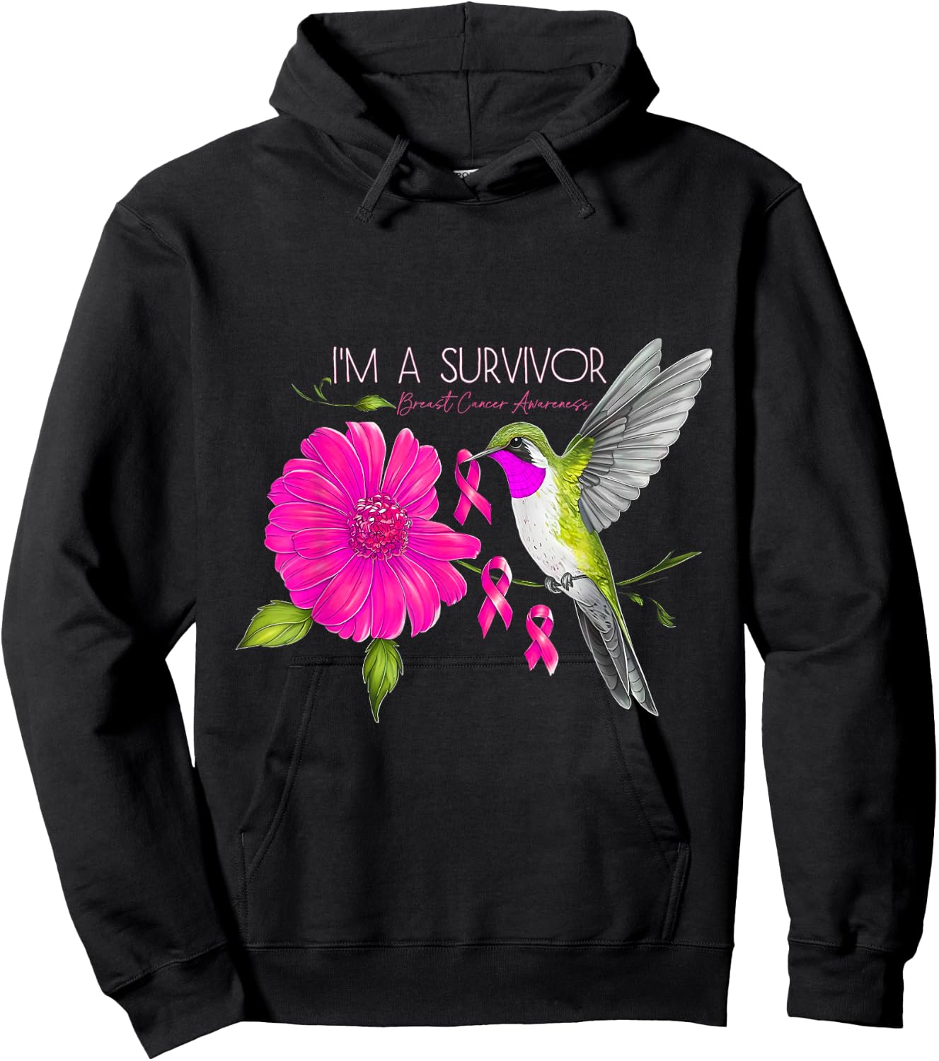 Hummingbird Sunflower I'm A Survivor Breast Cancer Awareness Hoodie - Hoodie | Black