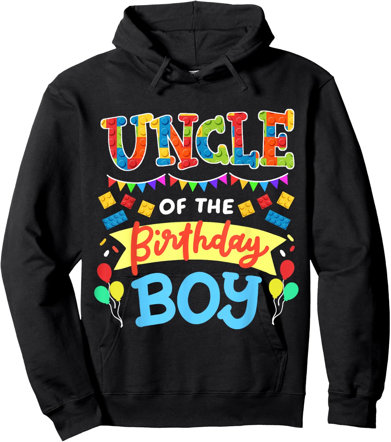 Uncle of the Birthday Boy Building Blocks Bricks Family Men Hoodie - Hoodie | Black