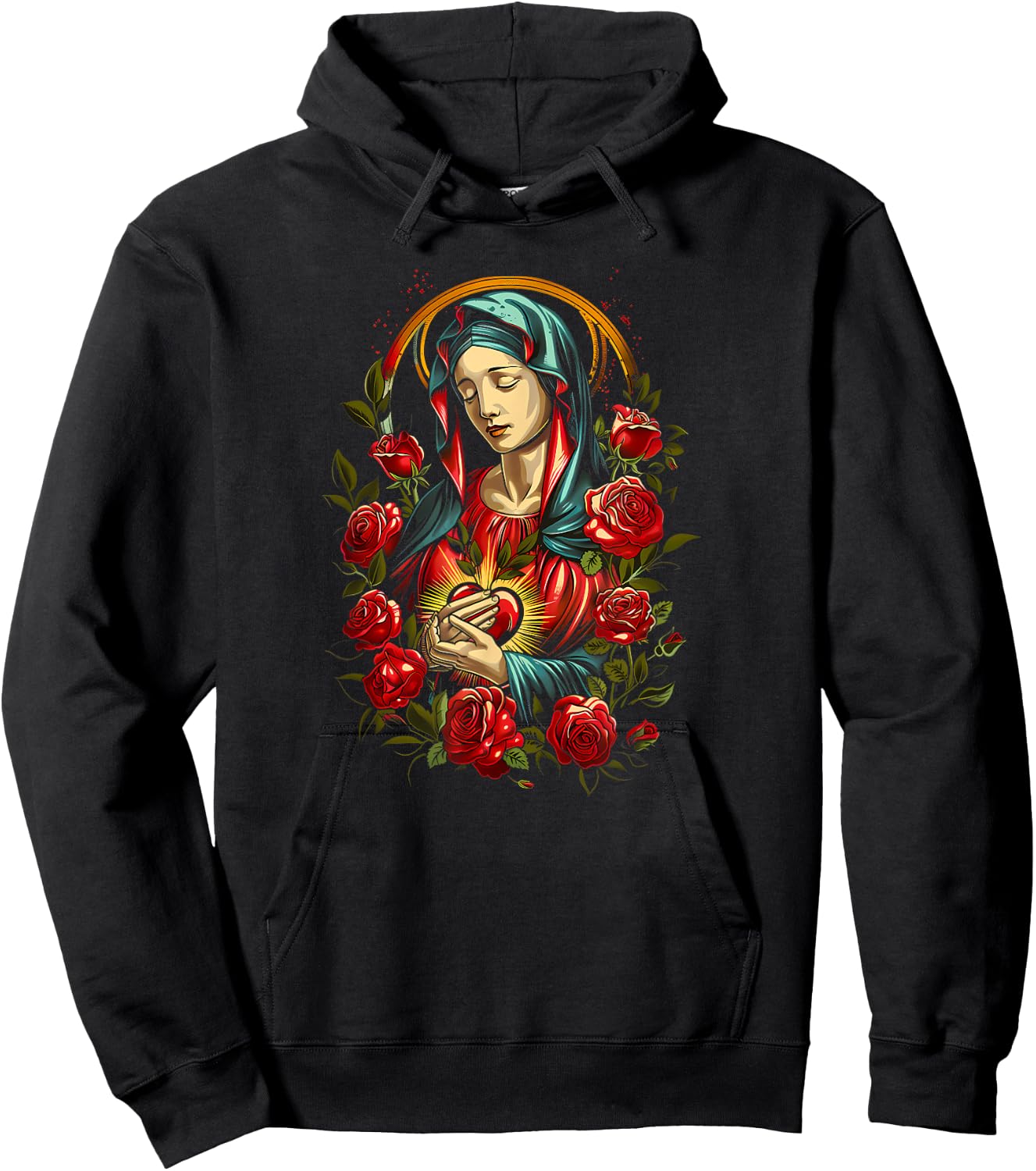 Mary Mother of God Heart of Virgin Art Deco Style Catholic Hoodie - Hoodie | Black