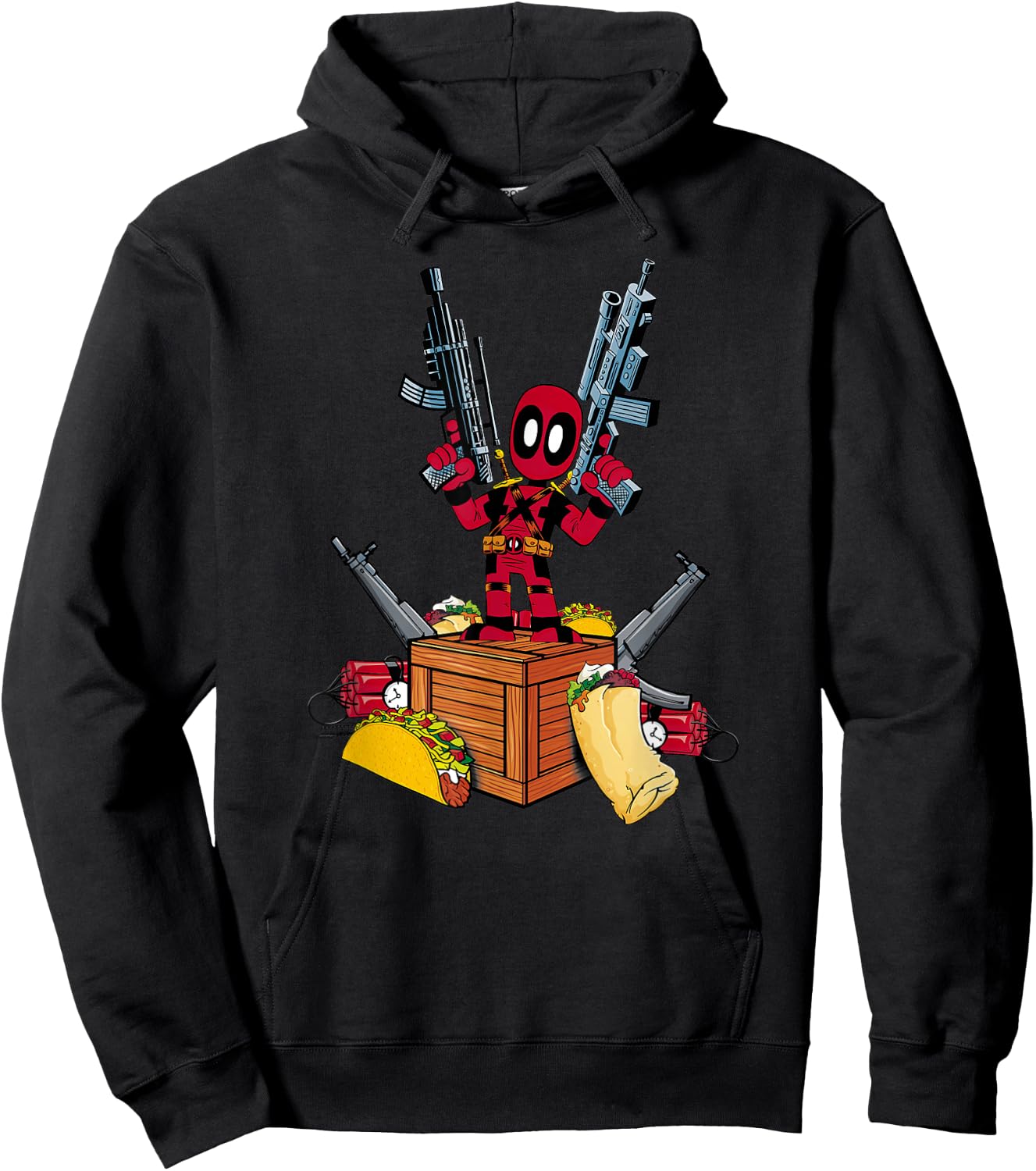 Marvel Deadpool Weapons And Tacos Cute Comic Icon Hoodie - Hoodie | Black