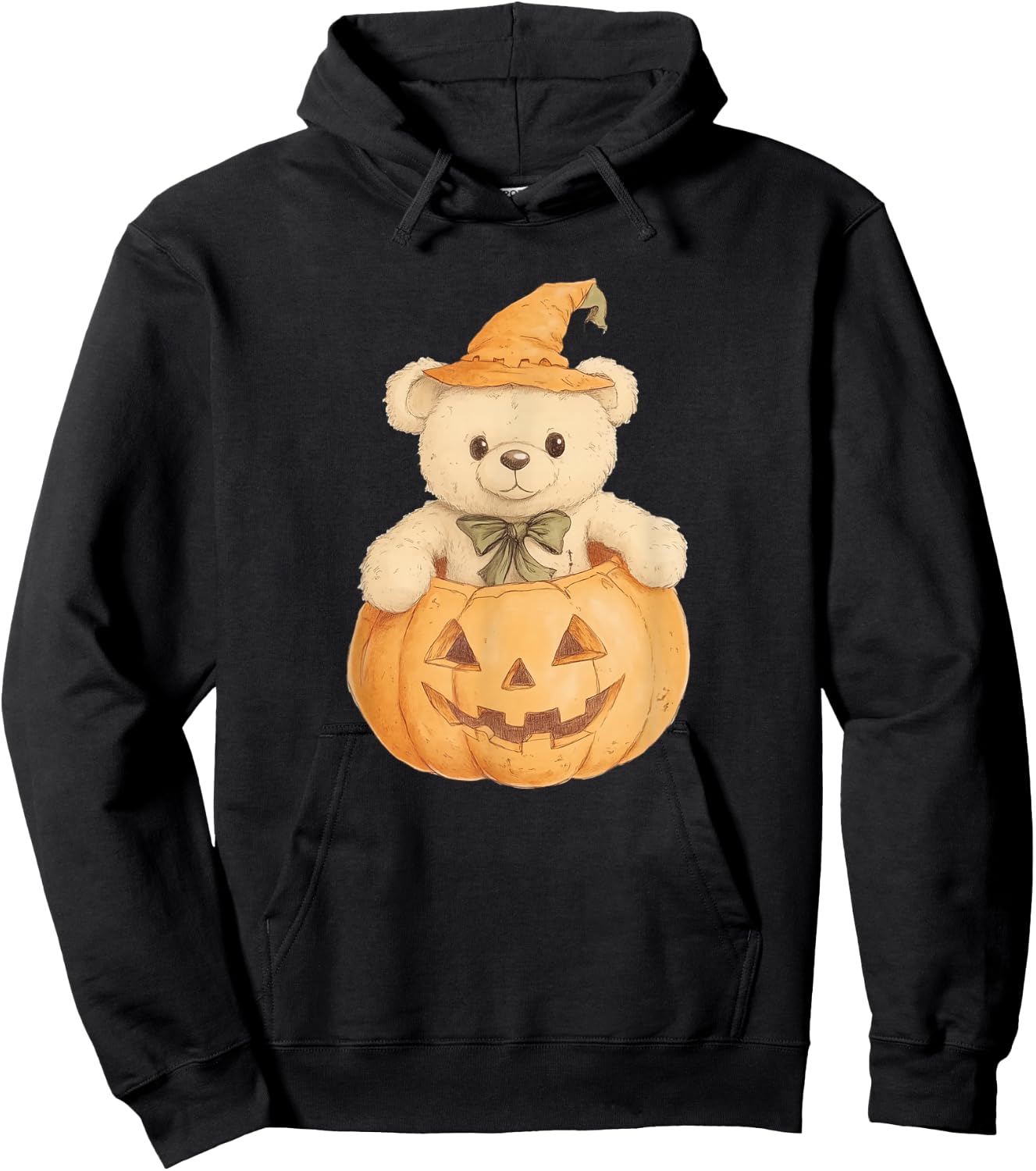 Cute Teddy Bear Pumpkin, Halloween Witch, Adorable Fall Hoodie - Hoodie | Black