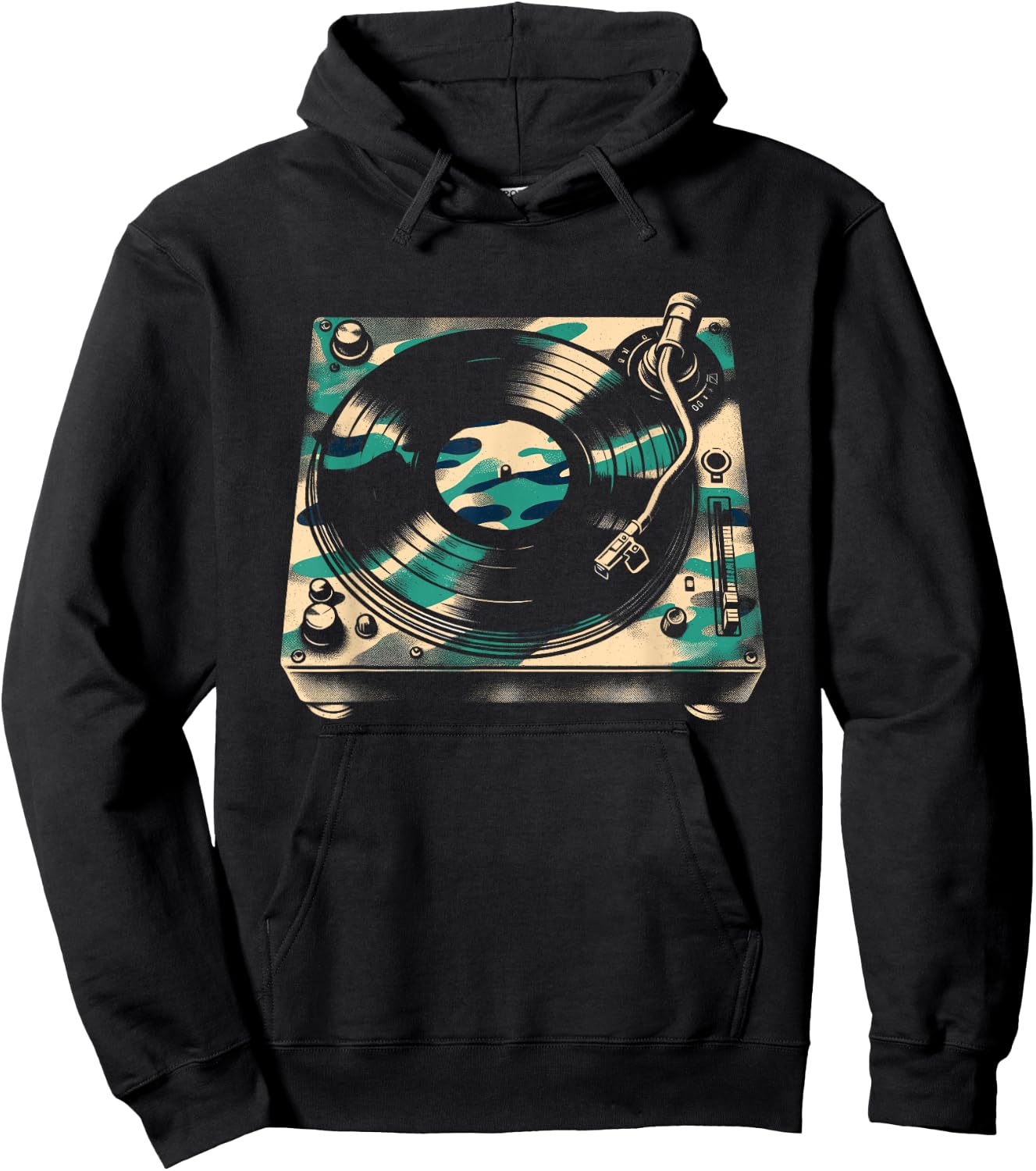 Vinyl DJ Turntable Camouflage - Vintage Music Lover Hoodie - Hoodie | Black