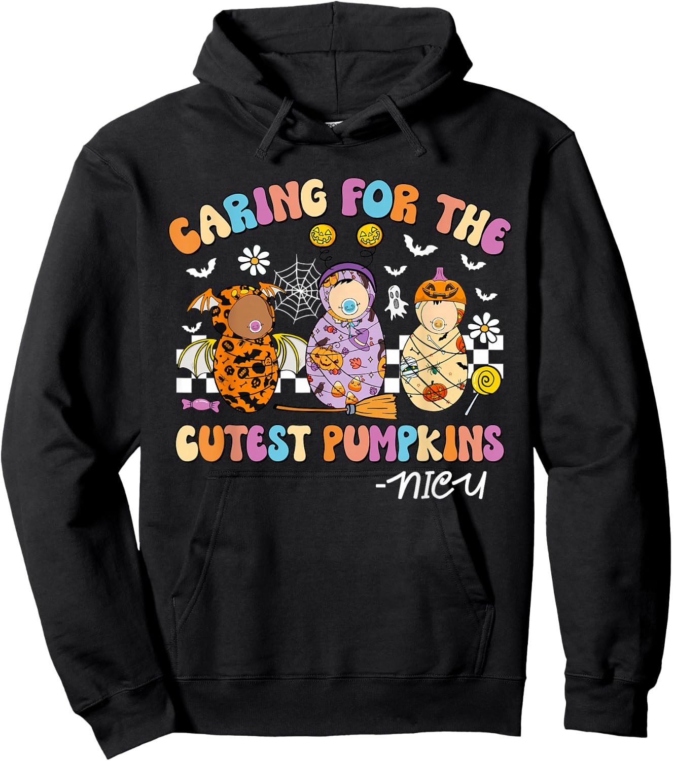 Retro Caring for The Cutest Pumpkins NiCU Nurse Halloween Hoodie - Hoodie | Black