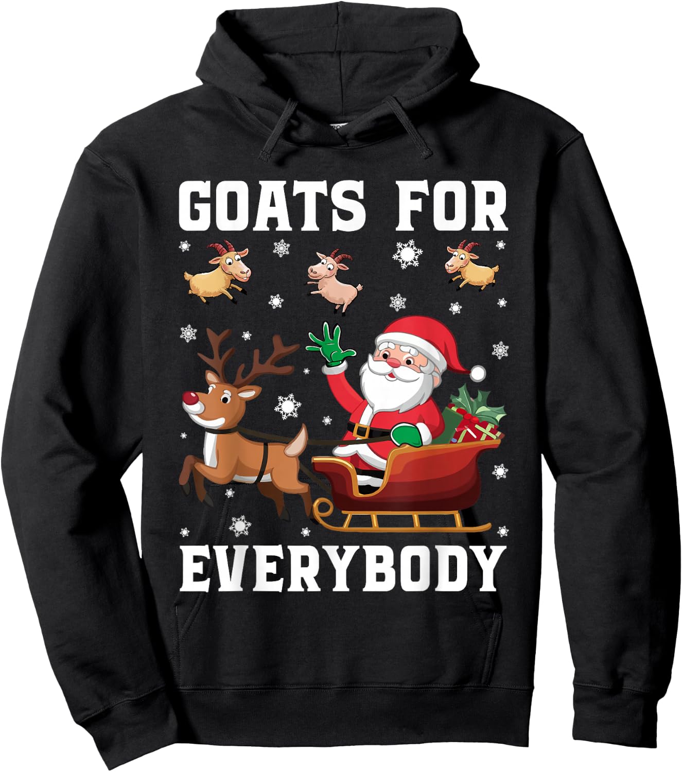 Goats For Everybody Santa Sleigh Funny Christmas Goat Lover Hoodie - Hoodie | Black