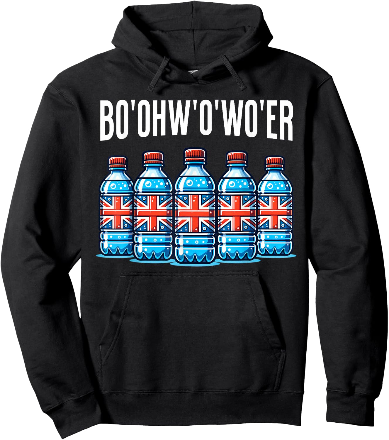 Funny British Vacation Bottle Of Water And Britain Londoner Hoodie - Hoodie | Black