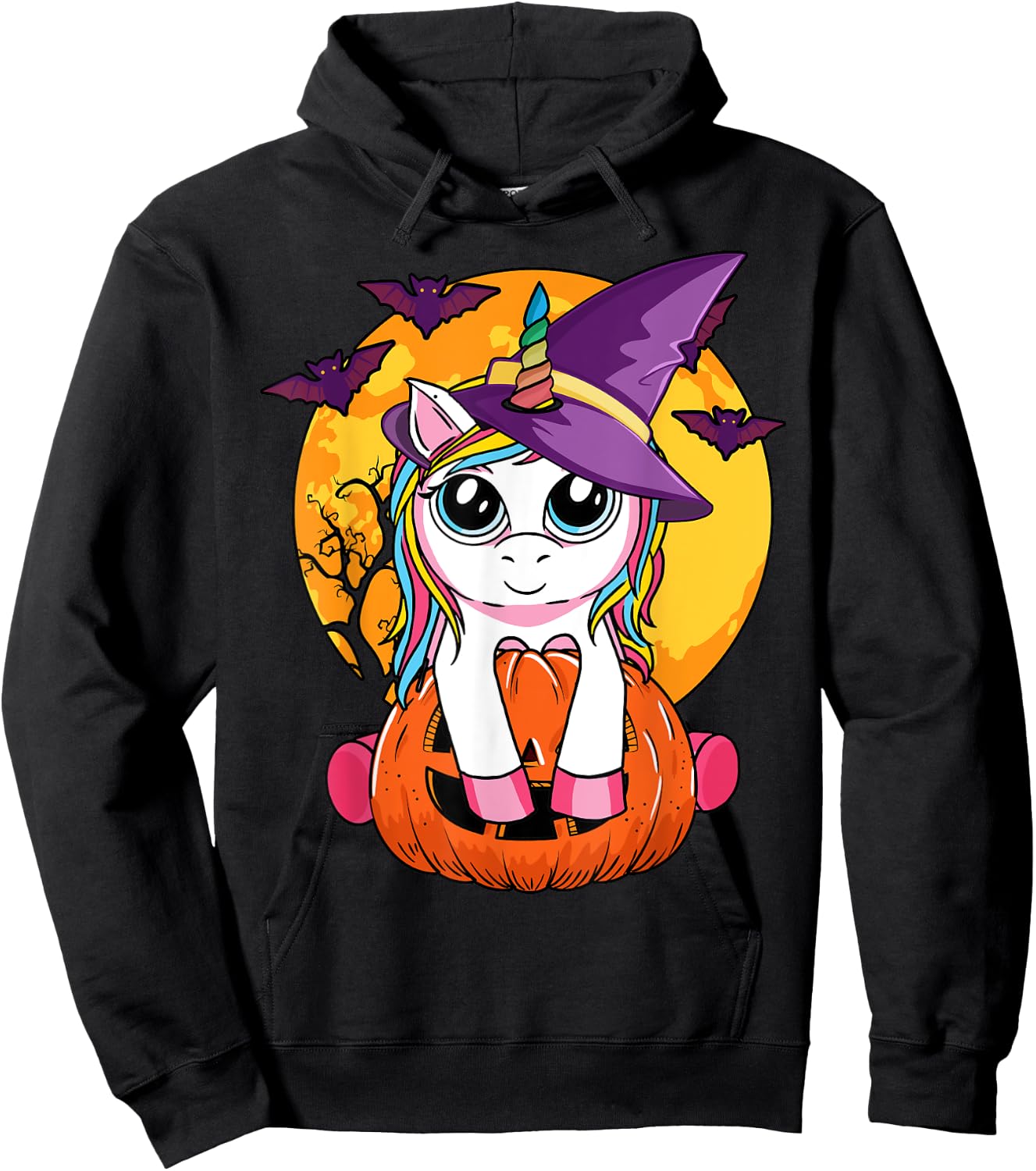 Cute Halloween Girls Kids Witchy Unicorn Halloween Hoodie - Hoodie | Black