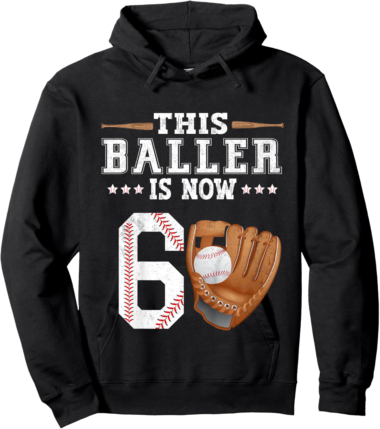 Kids Boys Baseball Birthday Age 6 sports Themed 6th Birthday Hoodie - Hoodie | Black