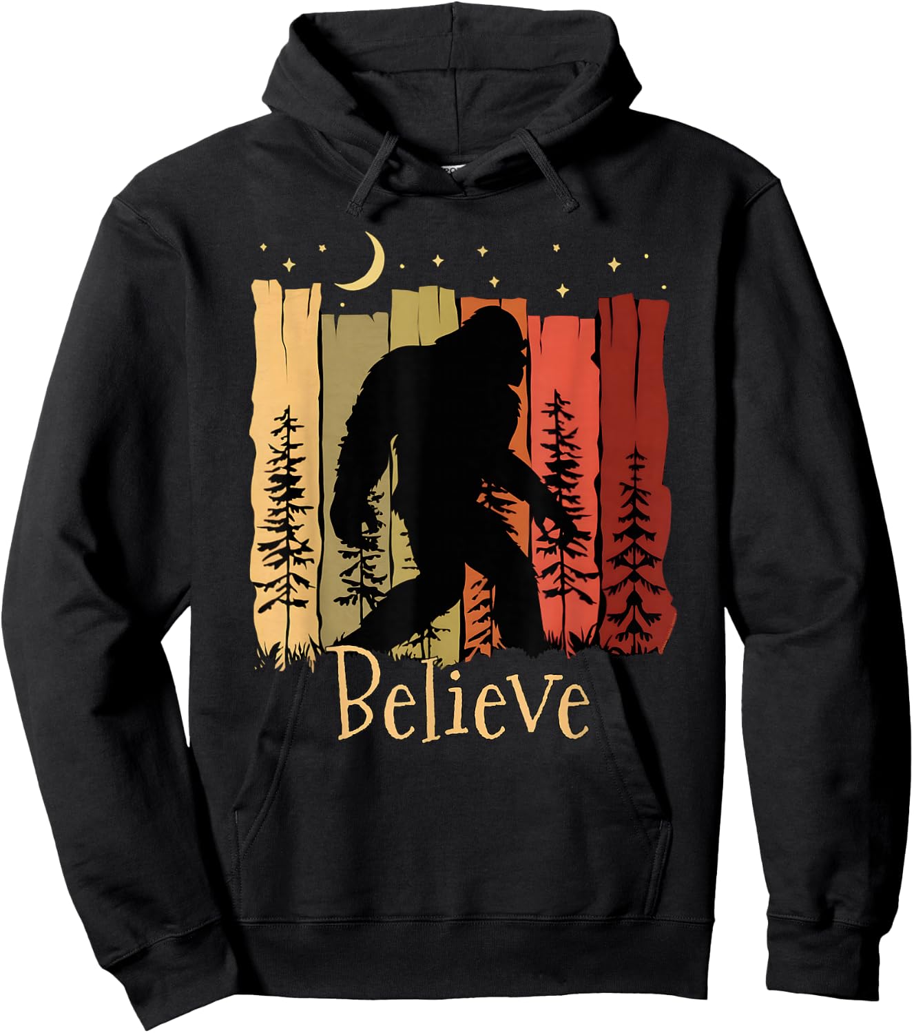 Bigfoot with Trees Moon Stars Sasquatch Believe Bigfoot Hoodie - Hoodie | Black