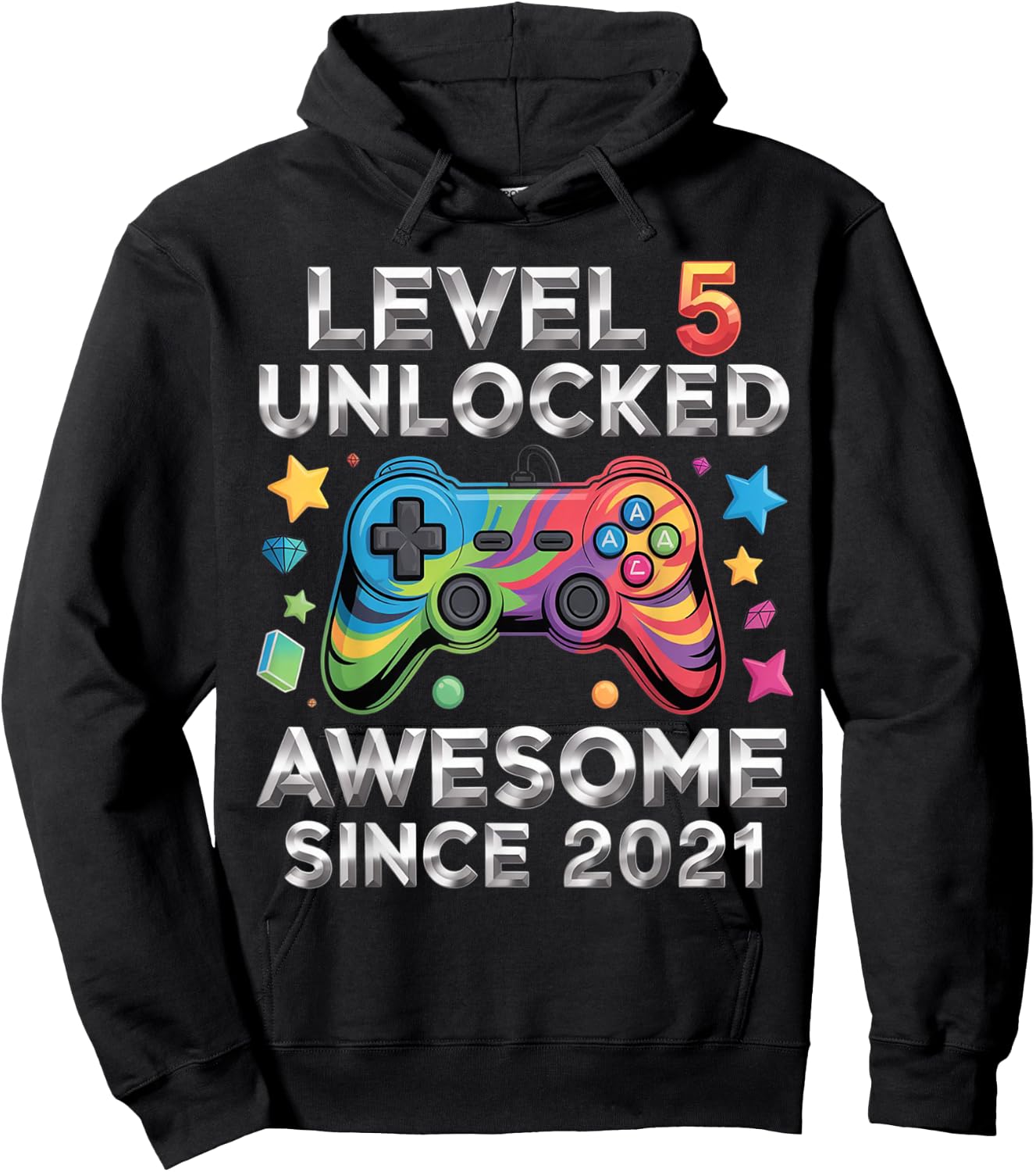 Level 5 Unlocked Awesome Since 2021 5th Birthday Gaming Hoodie - Hoodie | Black