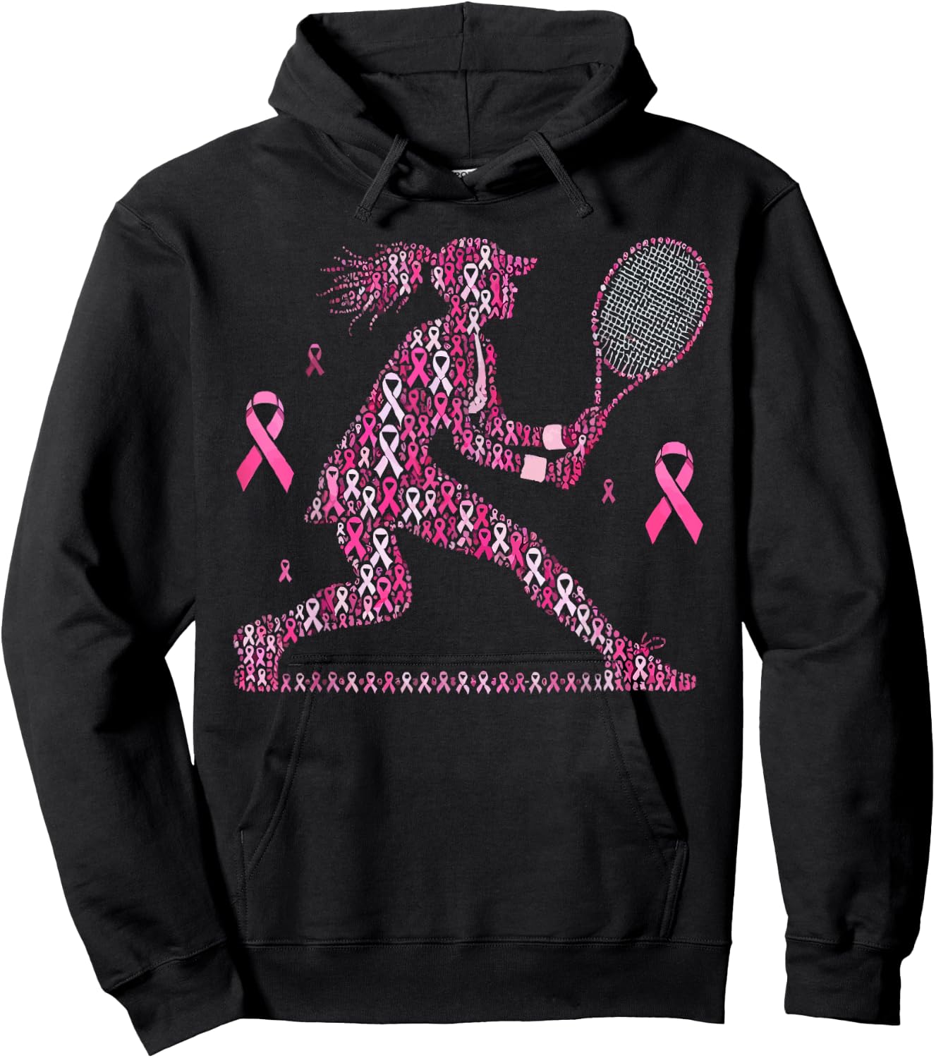 Tennis Breast Cancer Awareness Month Pink Ribbon Hoodie - Hoodie | Black