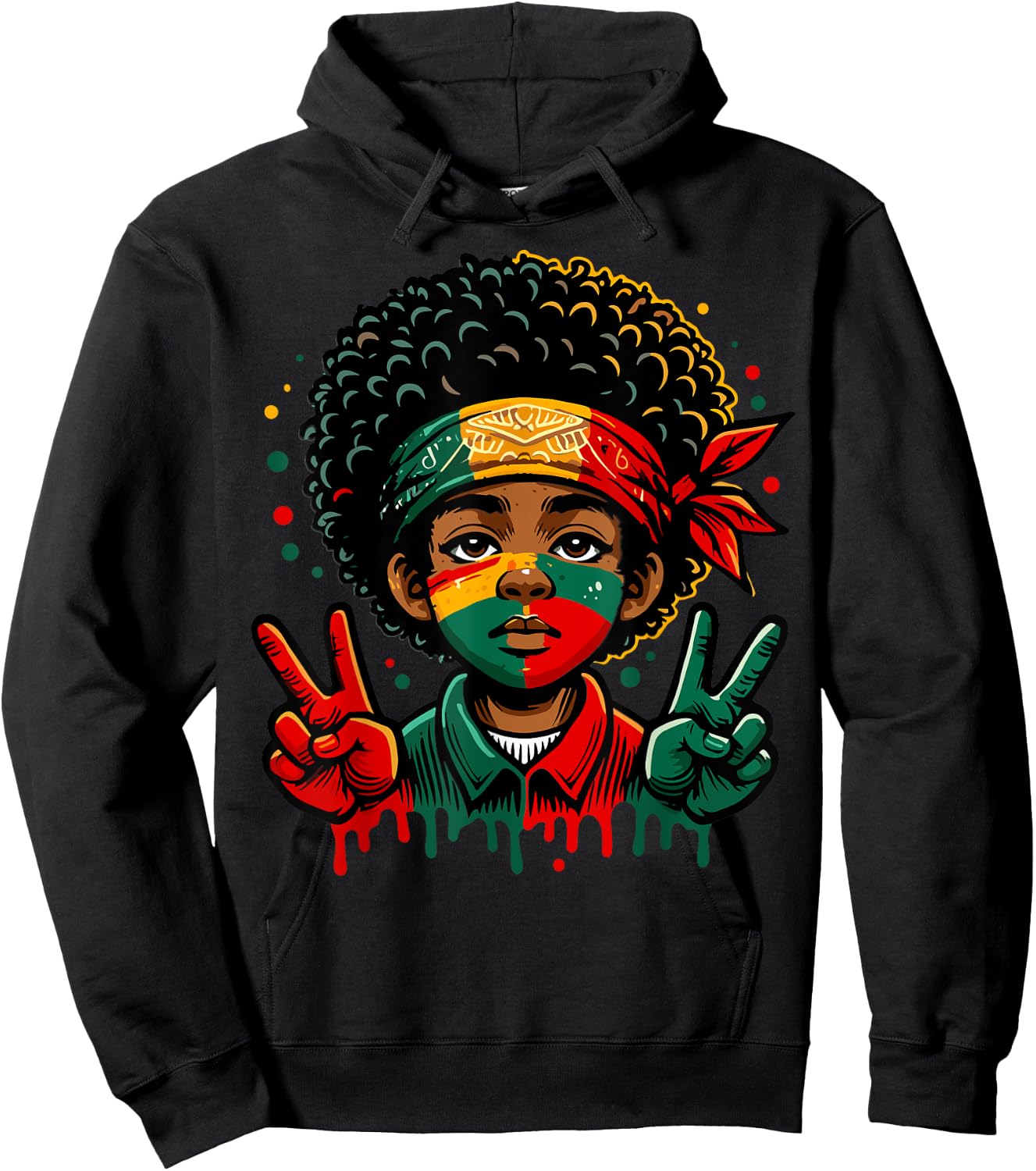 Juneteenth African American Black History Face Peace Sign Hoodie - Hoodie | Black