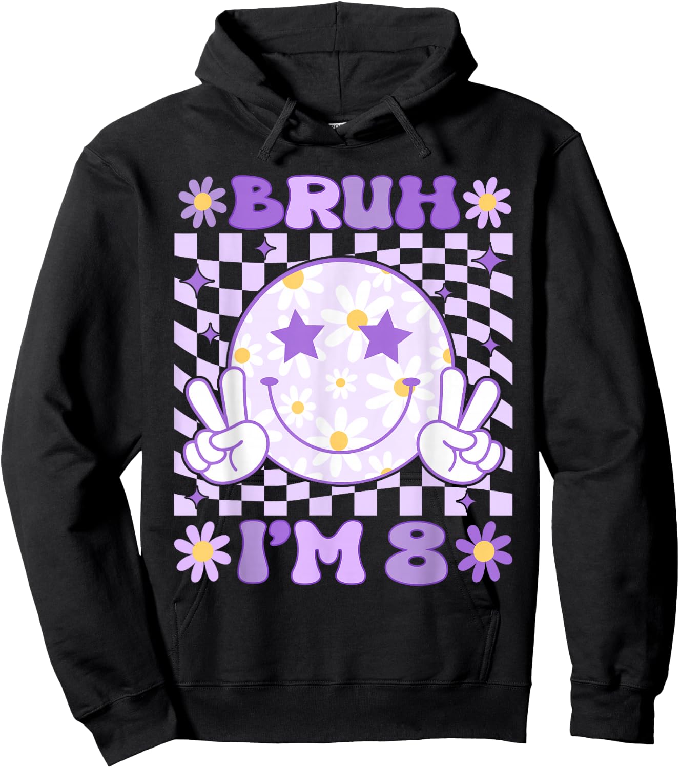 Bruh I'm 8 Years Old Purple Birthday Girls Boys 8th Birthday Hoodie - Hoodie | Black