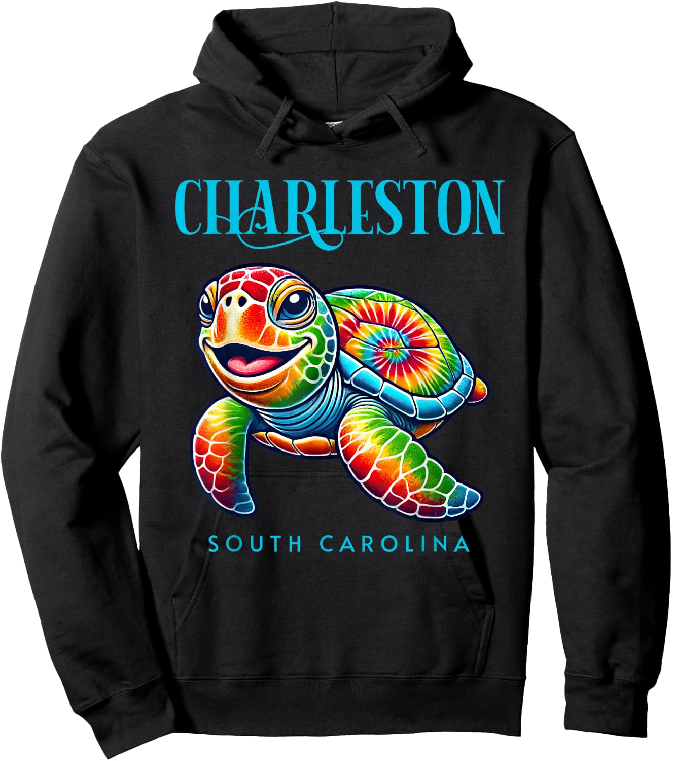 Charleston South Carolina Smiling Tie Dye Sea Turtle Hoodie - Hoodie | Black