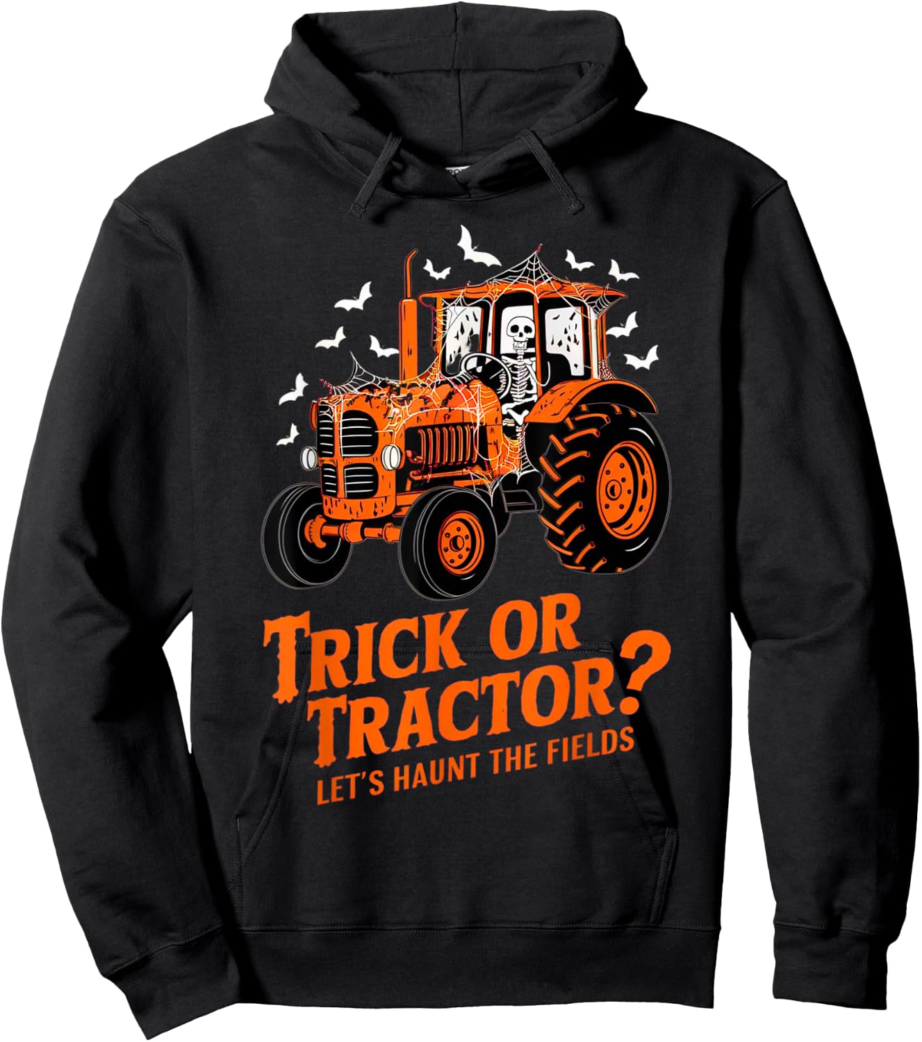 Funny Farmer Costume Halloween Spooky Skeleton Drive Tractor Hoodie - Hoodie | Black