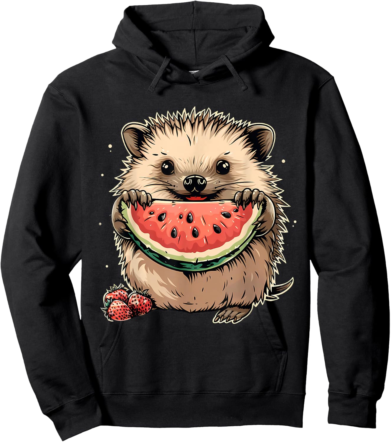 Watermelon Hedgehog Watermelons Fruit Artwork Strawberry Hoodie - Hoodie | Black