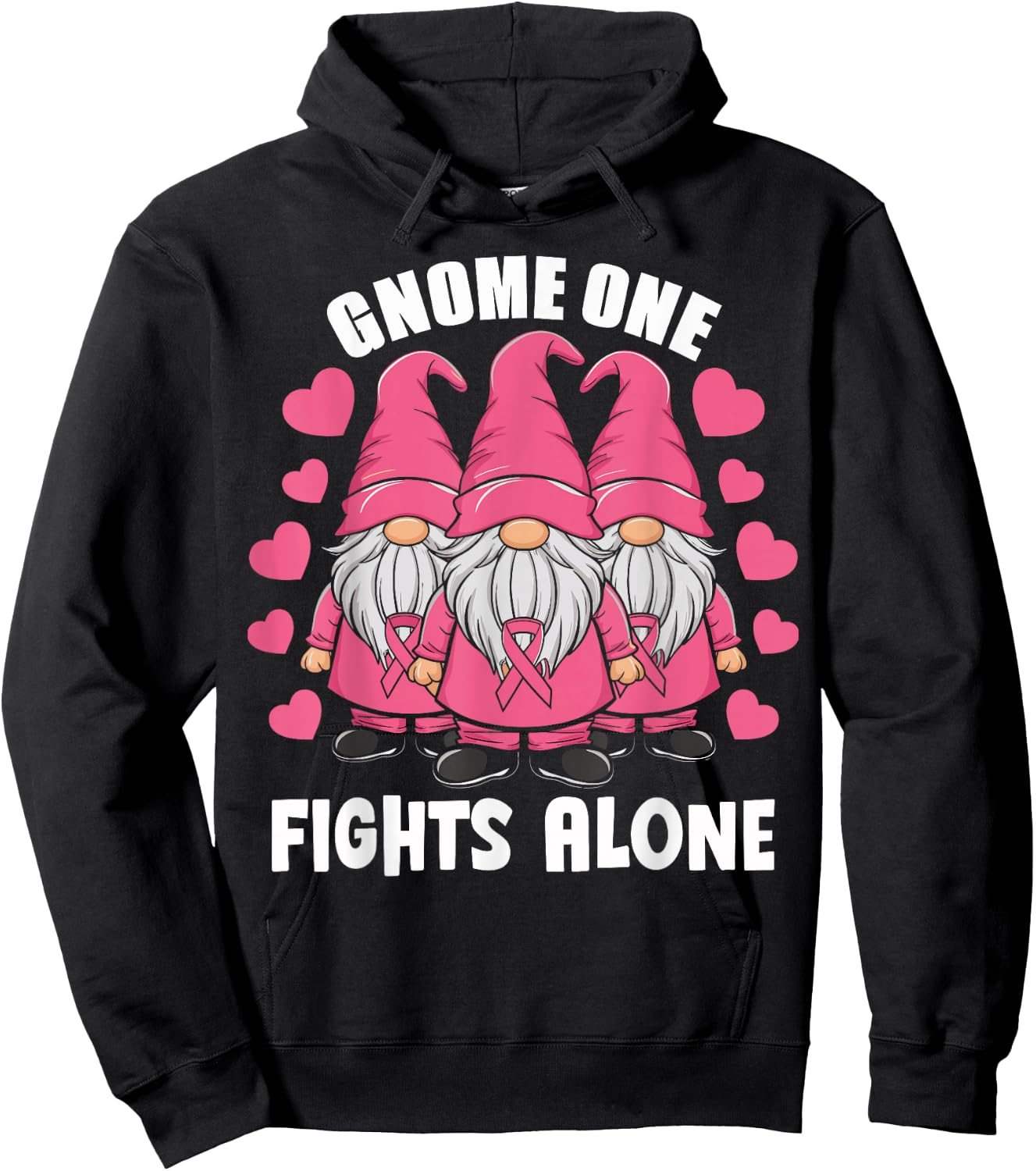 Gnome One Fights Alone Breast Cancer Awareness Support Hoodie - Hoodie | Black