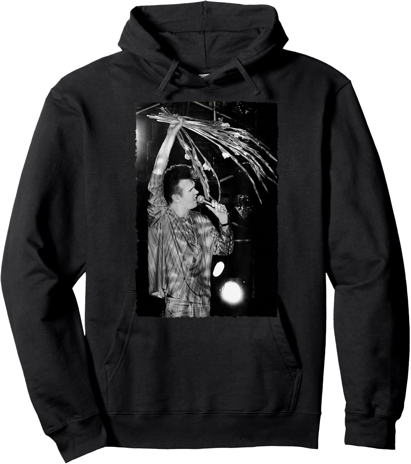 Morrissey of The Smiths Live with Flowers by Stephen Wright Hoodie - Hoodie | Black