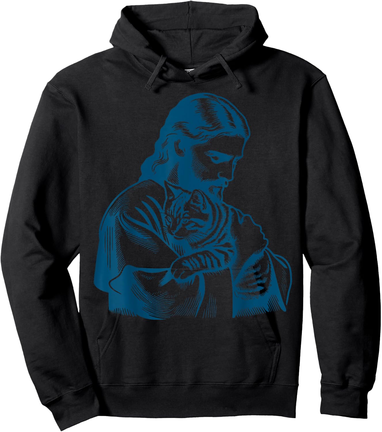 Funny Vintage Jesus Holding A Cat Retro 90s Christian Hoodie - Hoodie | Black