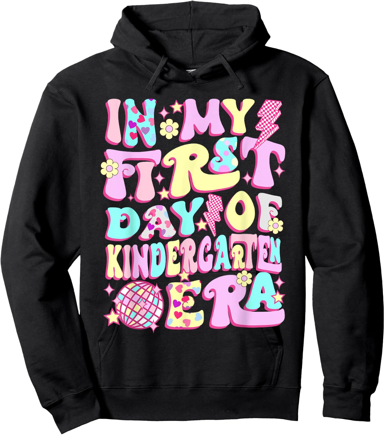 Groovy In My First Day Kindergarten Era Back To School Girls Hoodie - Hoodie | Black