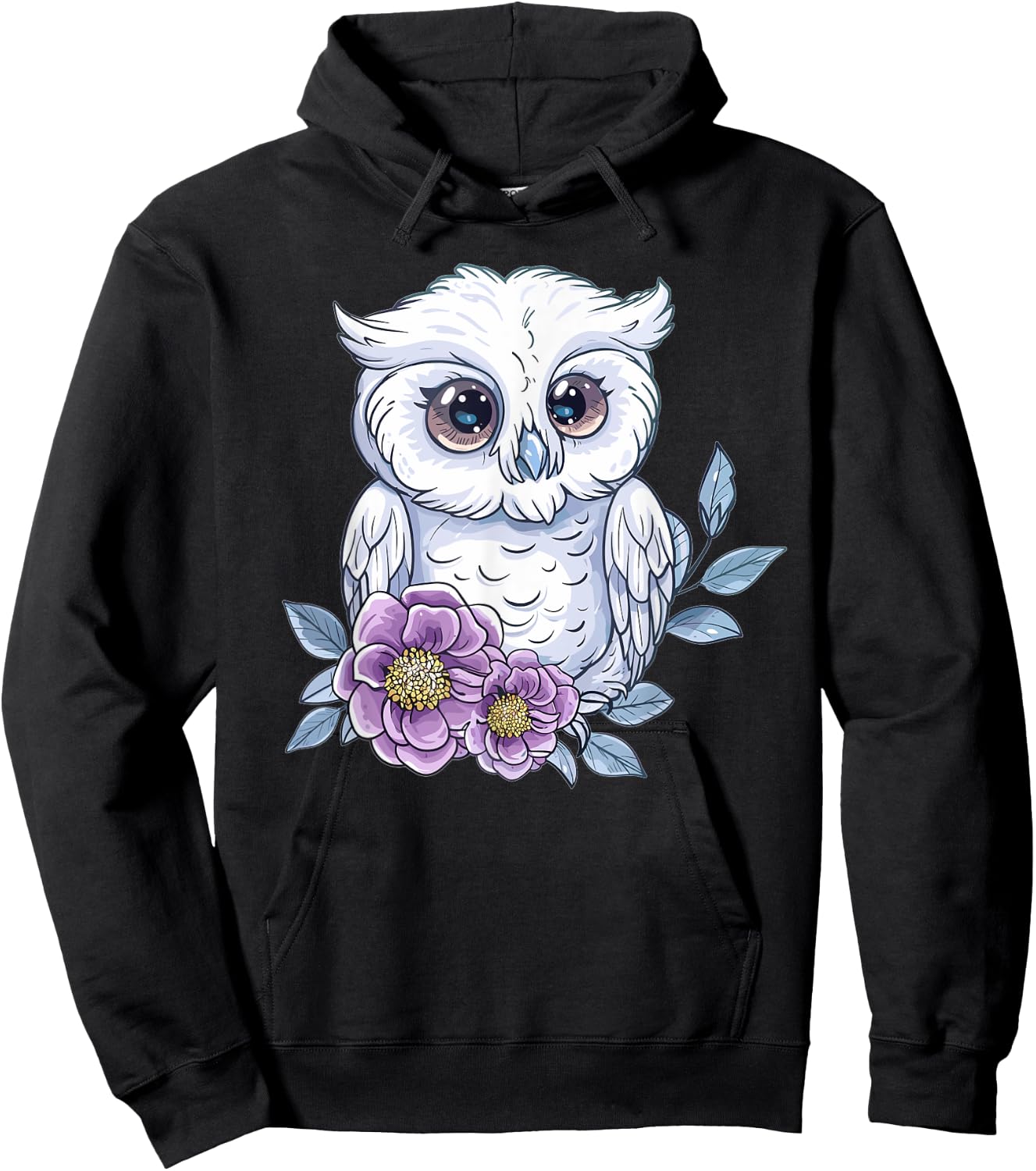 Cute Snowy Owl With Flowers I Snowy Owl Hoodie - Hoodie | Black