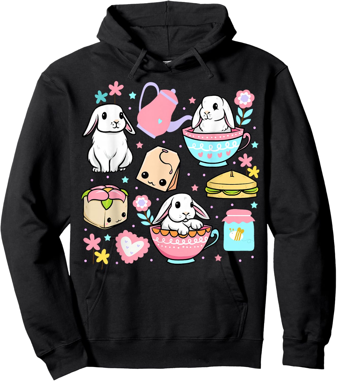 Kawaii Bunny Women Boys Girls Funny Graphic Japanese Anime Hoodie - Hoodie | Black