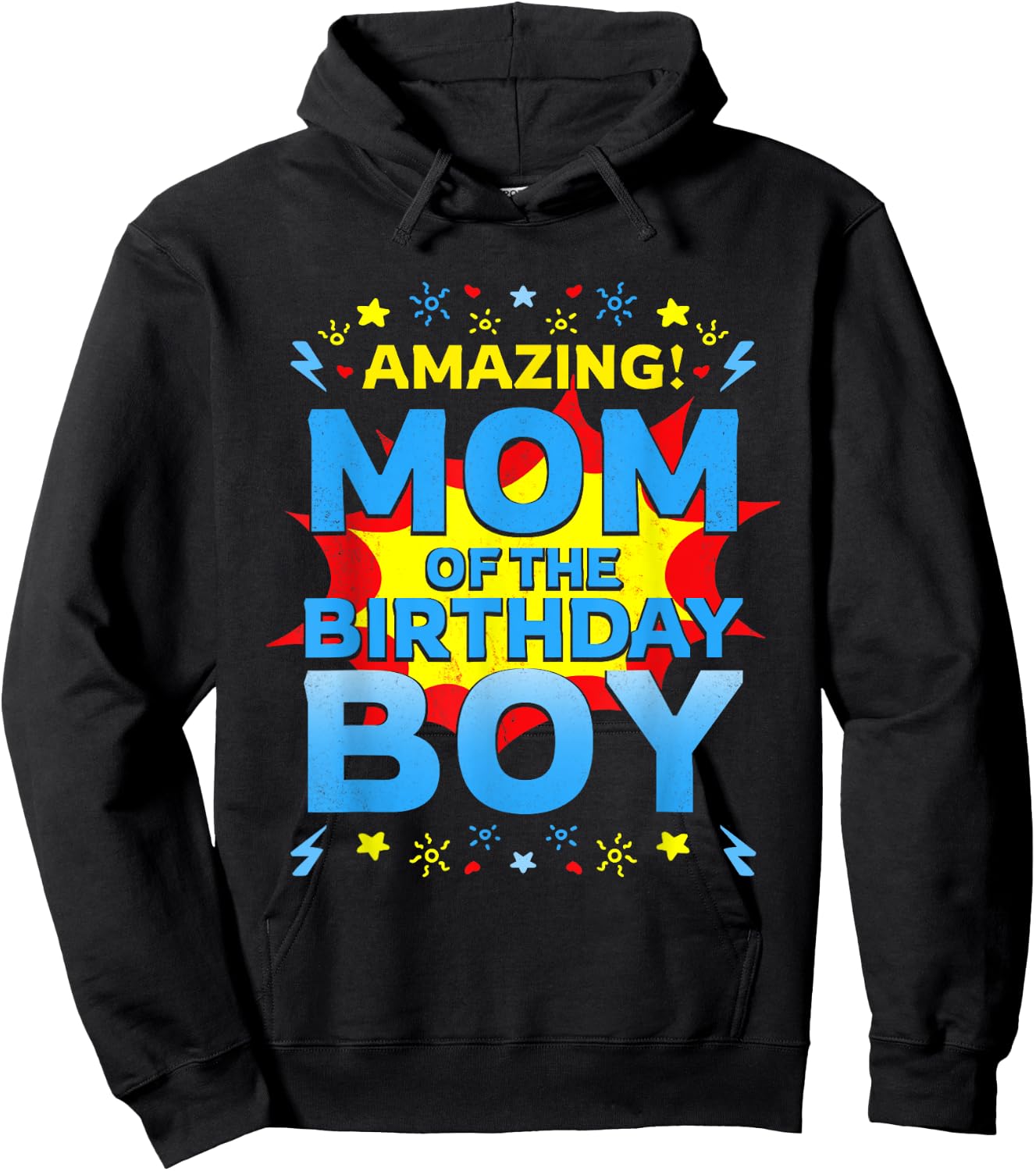 Mom Of The Birthday Boy Superhero Comic Family Amazing Hoodie - Hoodie | Black