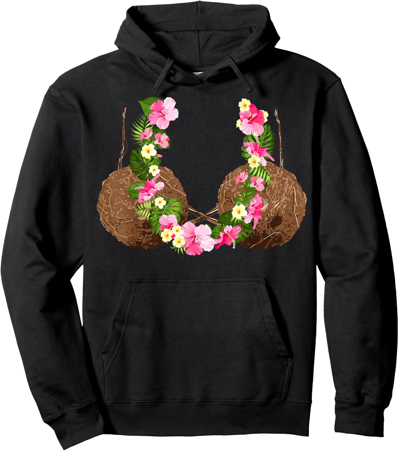 Funny Coconut Bra Hawaiian Tropical Beach Vibes Summer Girls Hoodie - Hoodie | Black