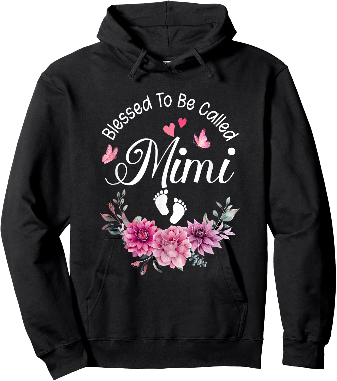 Blessed To Be Called Mimi Women Floral Decor Mimi Hoodie - Hoodie | Black