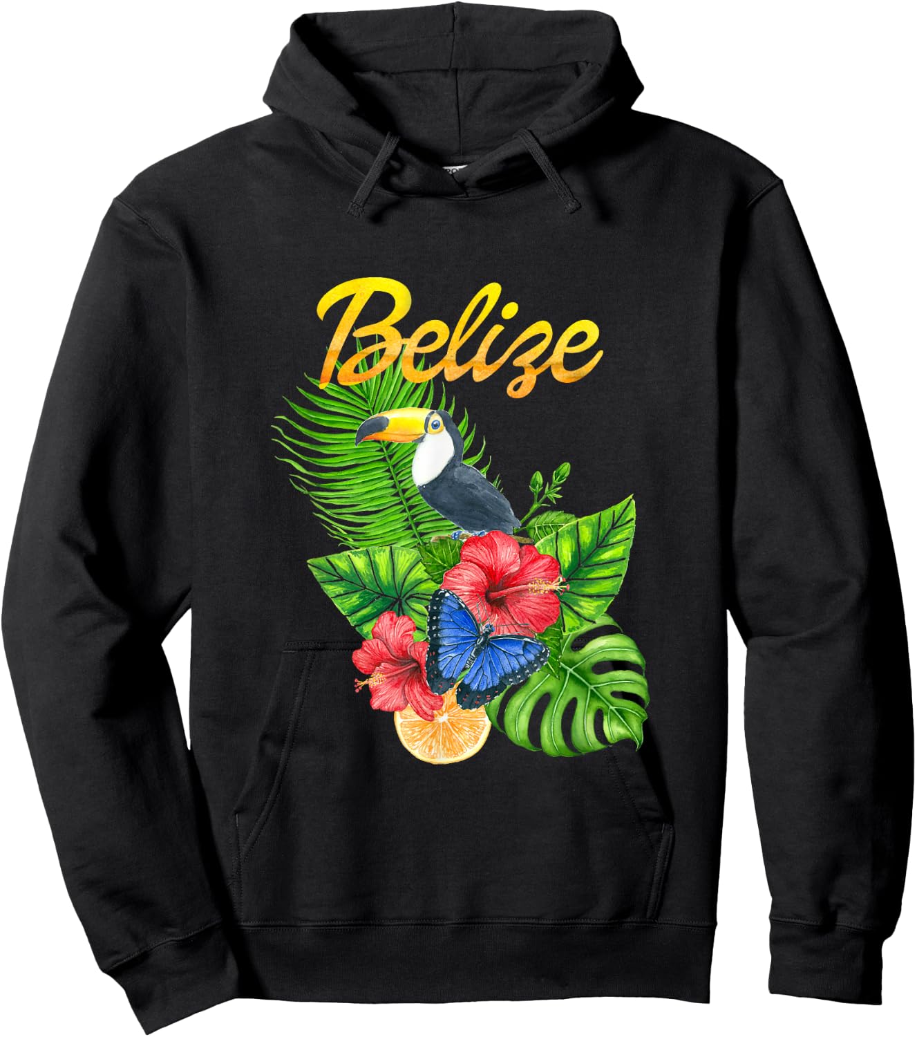 Toucan Bird Tropical Flowers Belize Travel Souvenir Hoodie - Hoodie | Black