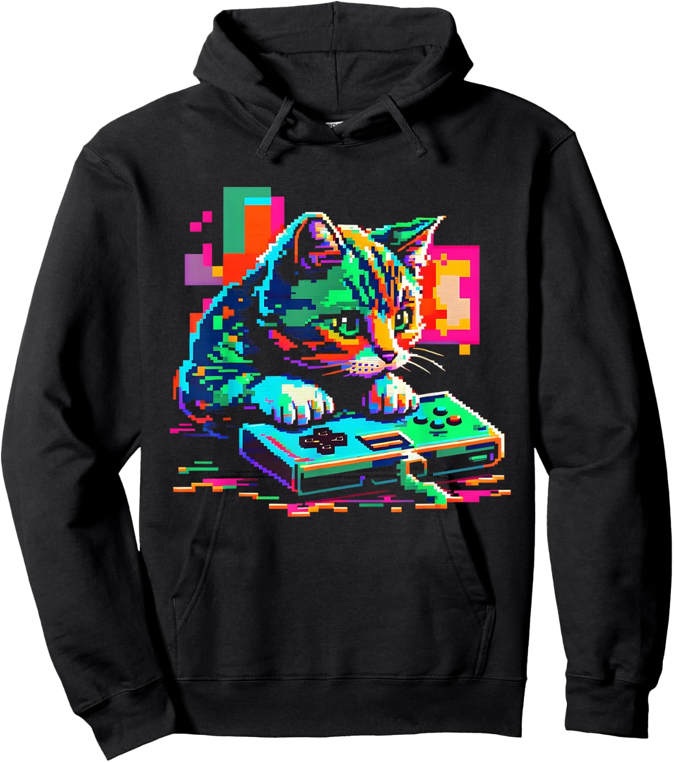 Cat Gaming 8-bit Gaming Cat Pixel Art Gamer Kitten Women Girls Kids Hoodie - Hoodie | Black