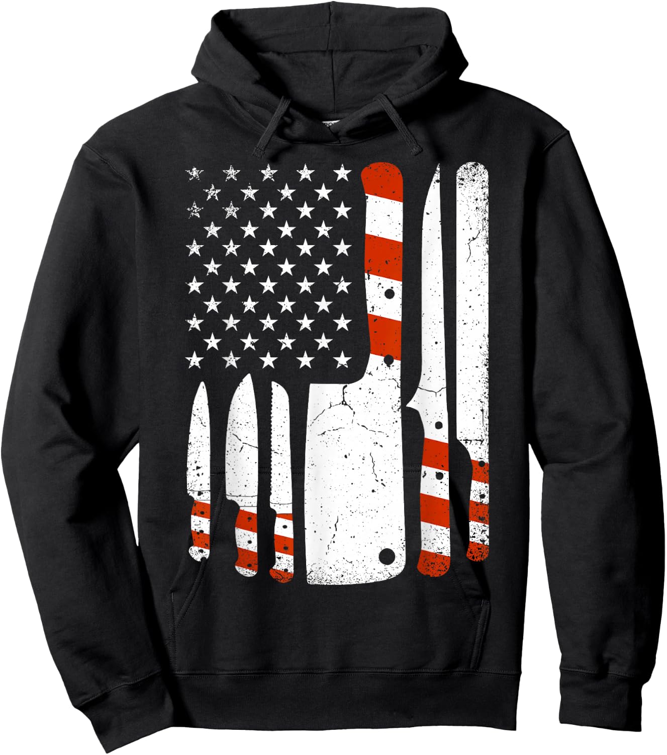 Chef Knives Cooking Utensil Cook American Flag Patriotic Women Men Hoodie - Hoodie | Black