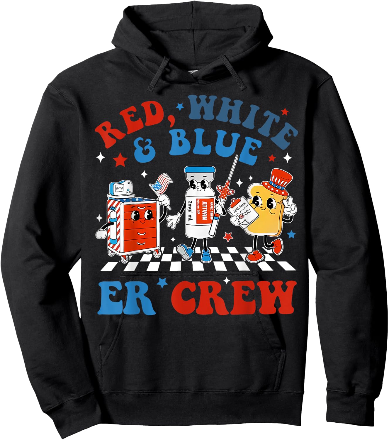 Retro Red White Blue Er Crew Emergency Room 4th Of July Hoodie - Hoodie | Black