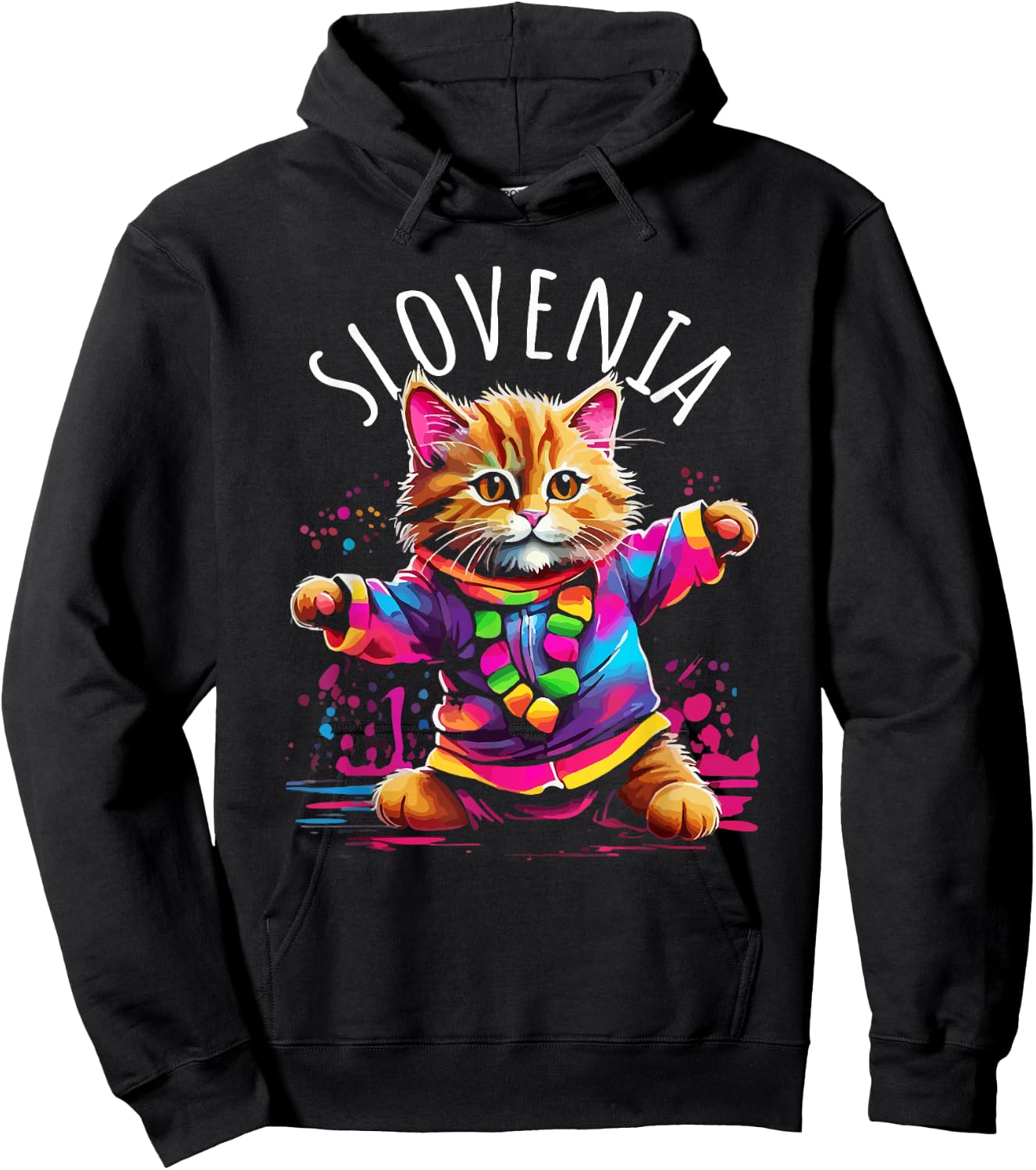 Slovenia Quirky Funny Cute Colorful Dancing Cat Design Hoodie - Hoodie | Black