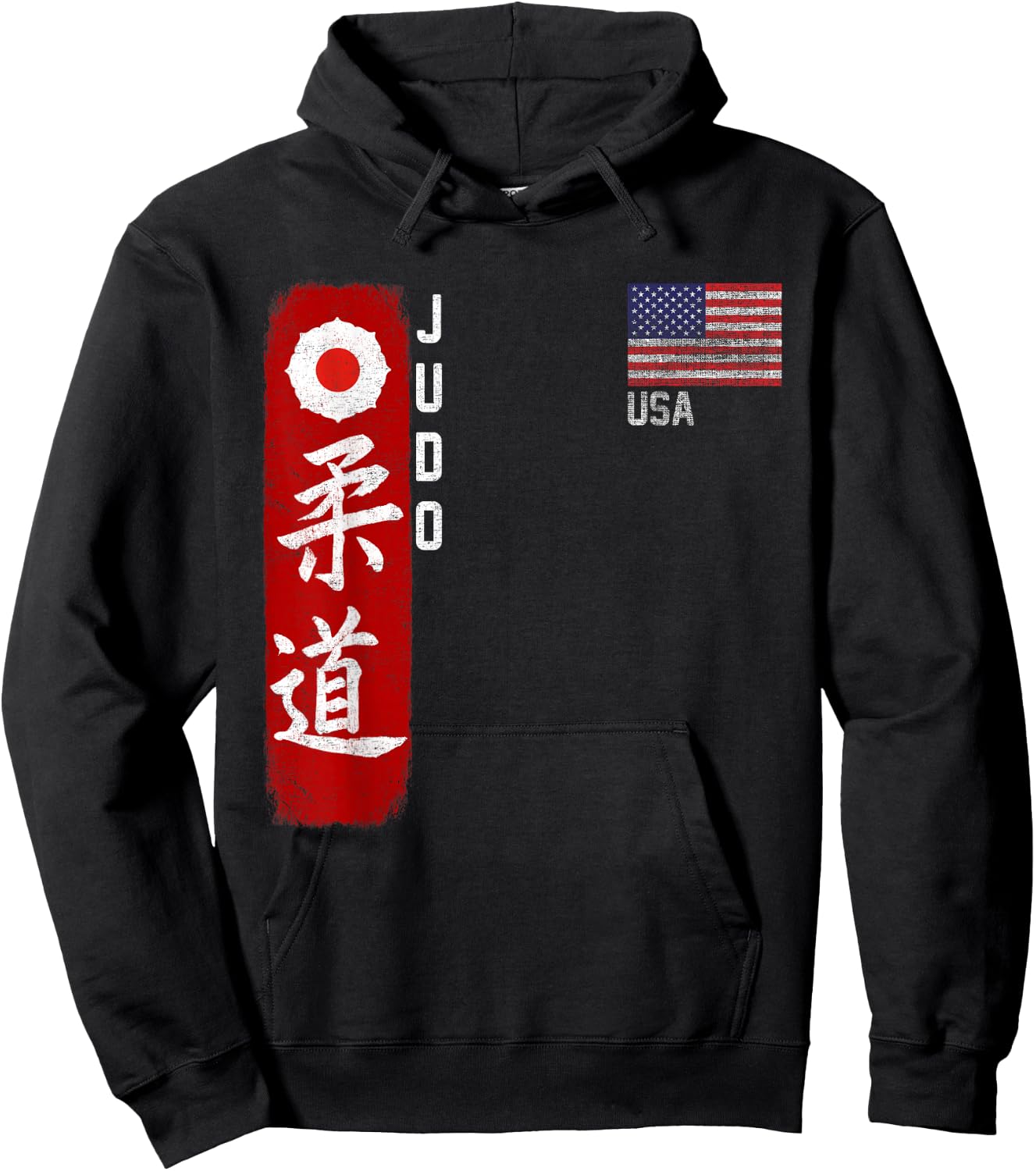 Judo USA American Flag Judoka Dojo Martial Art America Kanji Hoodie - Hoodie | Black