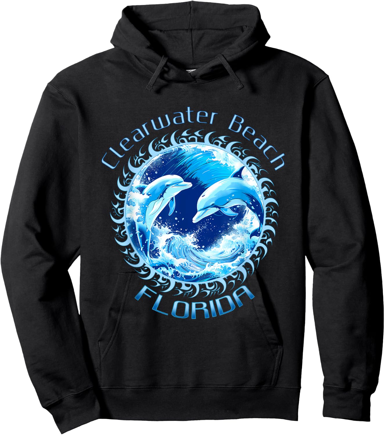 Cute Ocean Dolphin Lovers Clearwater Beach Florida Vacation Men Women Kids Hoodie - Hoodie | Black